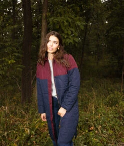 The Long Colorblock Eco Quilted Coat - Midnight & Black Cherry -Summer Salt Swim Store Long Colorblock Eco Quilted Coat 3