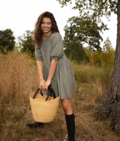 The Luxe Pima Puff-Sleeve Mini Dress - Agave 8 The Luxe Pima Puff-Sleeve Mini Dress - Agave -Summer Salt Swim Store Luxe Pima Puff Sleeve Mini Dress Agave 3