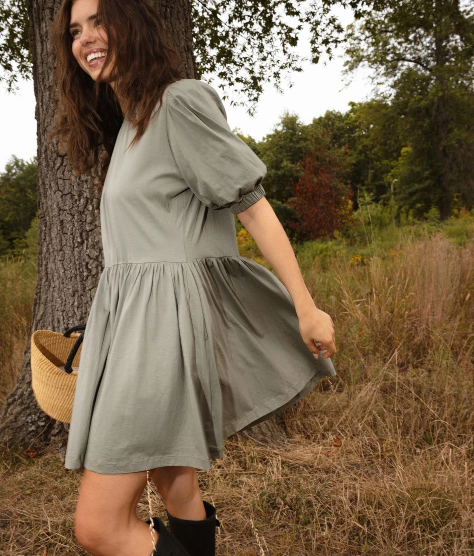 The Luxe Pima Puff-Sleeve Mini Dress - Agave 5 The Luxe Pima Puff-Sleeve Mini Dress - Agave - Image 5