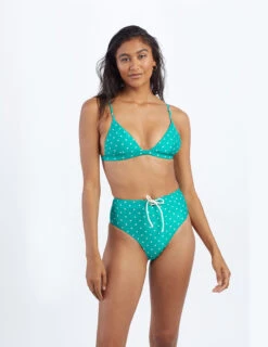 The Lace-Up High Leg High Rise Bikini Bottom - Seaglass Dot -Summer Salt Swim Store ModelFront 53