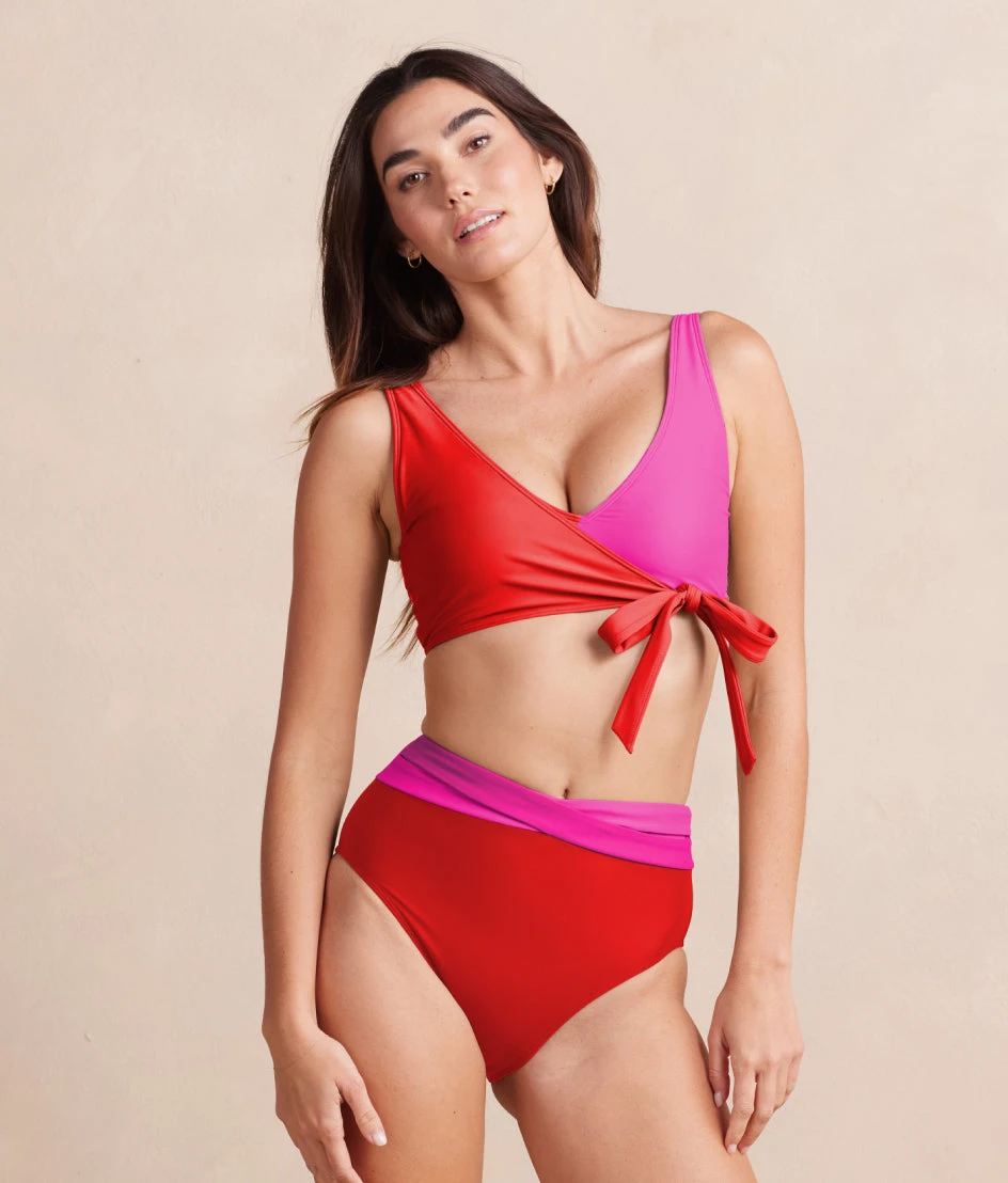 The Wrap High Leg High Rise Bikini Bottom - Lava & Hibiscus 1 The Wrap High Leg High Rise Bikini Bottom - Lava & Hibiscus