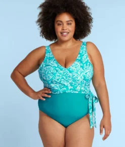 The Perfect Wrap One-Piece - Batik In Seafoam & Harbor -Summer Salt Swim Store PWOPBatikinSeaFoam HarborFront1