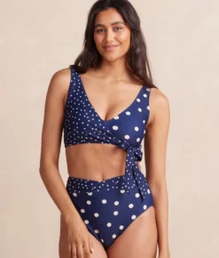 The Perfect Wrap Bikini Top - Nautical Sky & Coastal Dot -Summer Salt Swim Store PWOPBikiniTopNauticalSkyCoastalDotFront