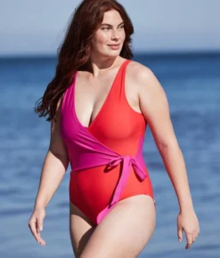 The Perfect Wrap One-Piece - Hibiscus & Grapefruit -Summer Salt Swim Store PWOPLavaHibiscusLifestyle1