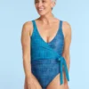 The Long Torso Perfect Wrap One Piece - Mixed Gingham In Calypso & Deep Sea