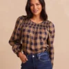 The Perfect Smocked Cotton Top - Buffalo Check In Midnight & Toffee