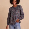 The Perfect Smocked Cotton Top - Outbloom In Midnight