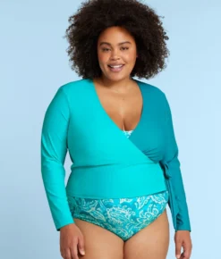 The Perfect Wrap Long Sleeve Cover-Up - Seafoam & Harbor -Summer Salt Swim Store PerfectWrapLongSleeveCover UpSeaFoam HarborFront1