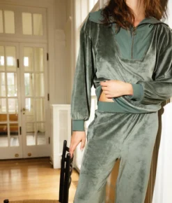 The Plush Velour Half-Zip Pullover - Olive -Summer Salt Swim Store Plush Velour Half Zip Pullover Olive 3