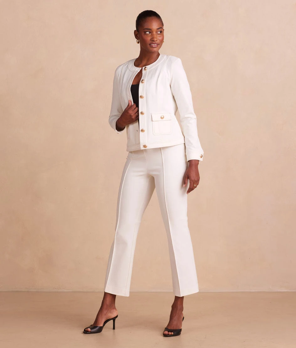 The Icon Ponte Pintuck Trouser Pant - White Sand 1 The Icon Ponte Pintuck Trouser Pant - White Sand