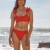 The RippleRib Mid Rise Bikini Bottom - Lava