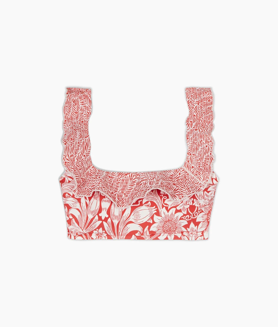 The Ruffle Seaway Square Neck Bikini Top - Sunflower And Yew & Aril In Watermelon - Image 5