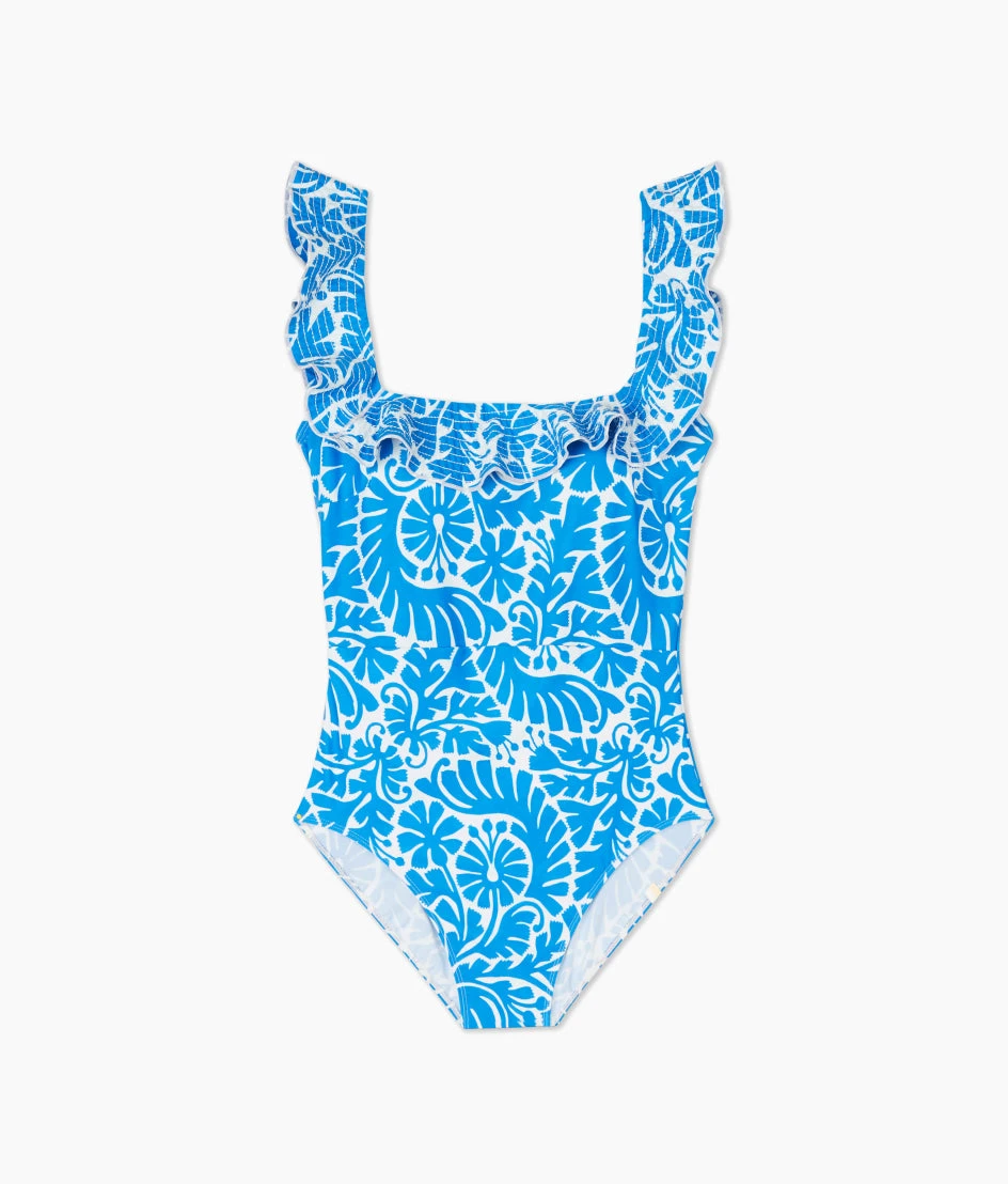 The Ruffle Seaway Square Neck One-Piece - Floral Wave In Azure 4 The Ruffle Seaway Square Neck One-Piece - Floral Wave In Azure - Image 4