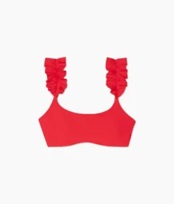 The RippleRib Ruffle Bikini Top - Lava -Summer Salt Swim Store Ruffle Strap Bikini Top Lava Ribbed FLAT