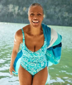 The Seascape Sweetheart One Piece - Batik In Seafoam & Harbor -Summer Salt Swim Store SeascapeSweetheartOnePieceBatikinSeaFoam HarborLifestyle1