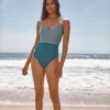 The Long Torso Seascape Sweetheart One Piece - Bluestone & Mist