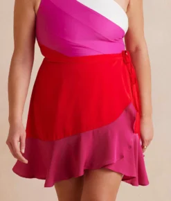 The Short Beach To Brunch Wrap Skirt - Lava & Hibiscus -Summer Salt Swim Store ShortBeachtoBrunchWrapSkirt Lava Hibiscus Detail