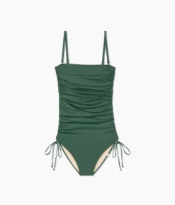 The DreamDrape Cinched Bandeau - Olive -Summer Salt Swim Store Side Gathered Oasis One Piece w Removable Straps Olive Drape FLAT