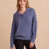 The Coziest Cashmere Blend Ribbed Half-Button Sweater - Steel