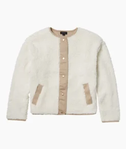 The High Pile Short Sherpa Jacket - White Sand & Moonlight 9 The High Pile Short Sherpa Jacket - White Sand & Moonlight -Summer Salt Swim Store TheHighPileEcoButton UpSherpaJacket WhiteSand Moonlight Flatlay