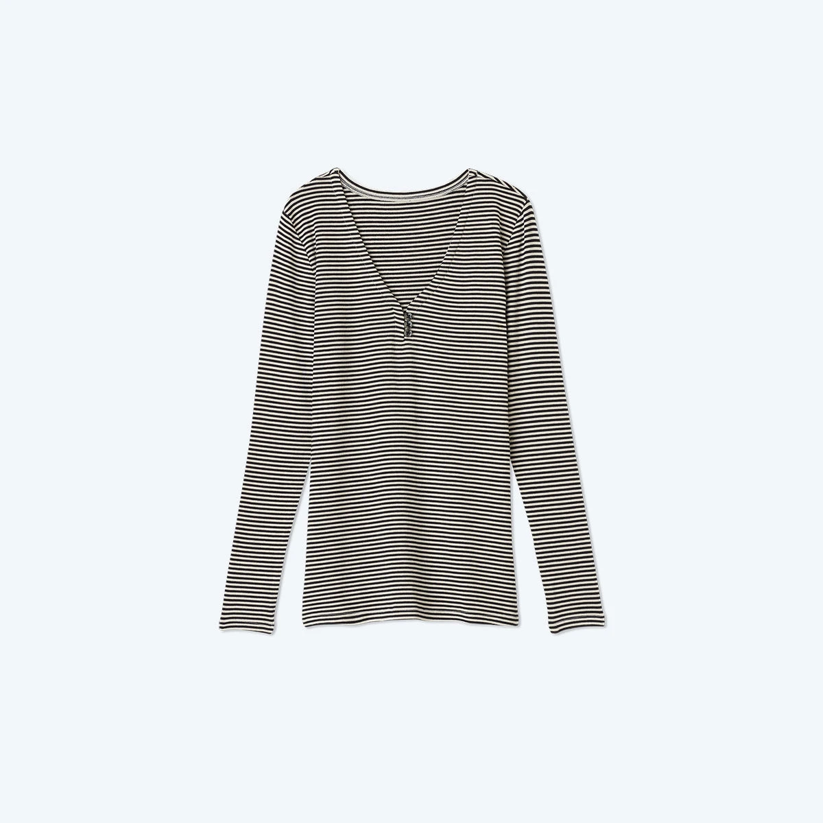 The Softest Ribbed Long Sleeve Henley - Sea Urchin & Oatmeal Stripe 1 The Softest Ribbed Long Sleeve Henley - Sea Urchin & Oatmeal Stripe