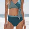 The Wrap High Leg High Rise Bikini Bottom - Seaweed & Bluestone & Mist