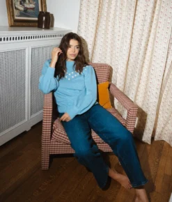 The Year-Round Balloon Sleeve Pompom Sweater - Glacier -Summer Salt Swim Store Year Round Balloon Sleeve Pompom Sweater Glacier 3