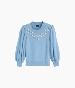 The Year-Round Balloon Sleeve Pompom Sweater - Glacier -Summer Salt Swim Store Year Round Balloon Sleeve Pompom Sweater Glacier 5