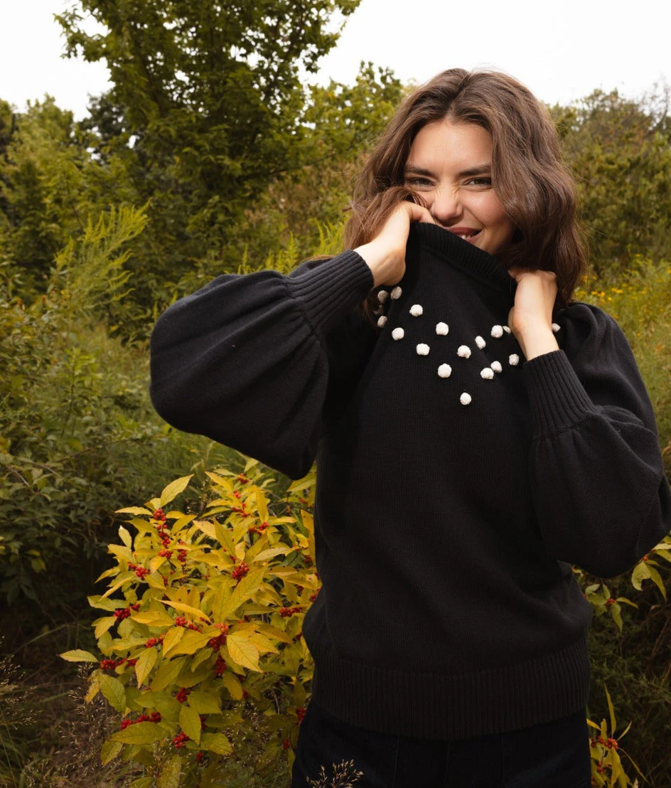 The Year-Round Balloon Sleeve Pompom Sweater - Sea Urchin 3 The Year-Round Balloon Sleeve Pompom Sweater - Sea Urchin - Image 3