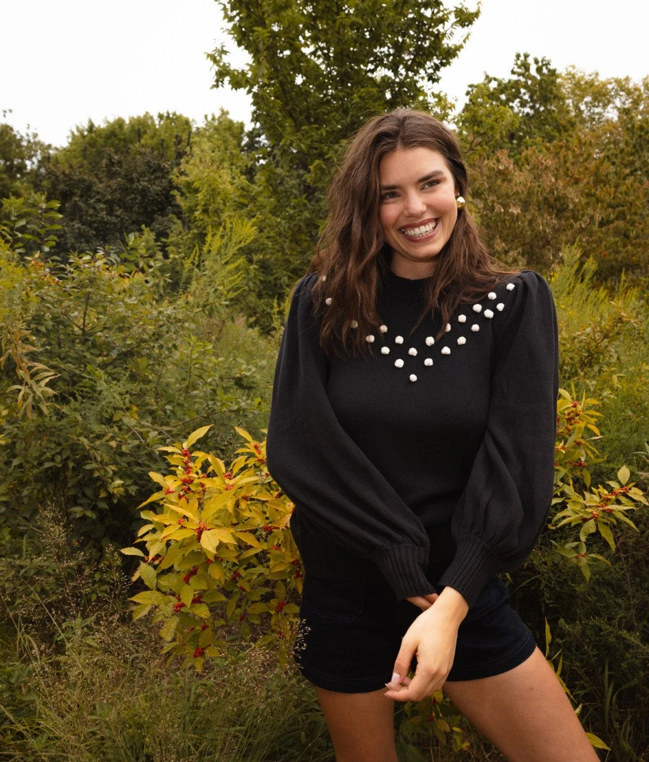 The Year-Round Balloon Sleeve Pompom Sweater - Sea Urchin 4 The Year-Round Balloon Sleeve Pompom Sweater - Sea Urchin - Image 4