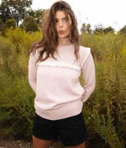 The Year-Round Crewneck Ruffle Sweater - Petal -Summer Salt Swim Store Year Round Crewneck Ruffle Sweater Petal 4